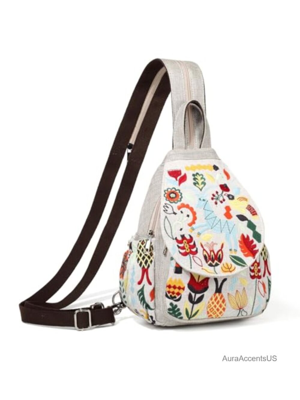 Vintage Embroidered Floral Convertible Backpack Canvas Sling Crossbody Bag